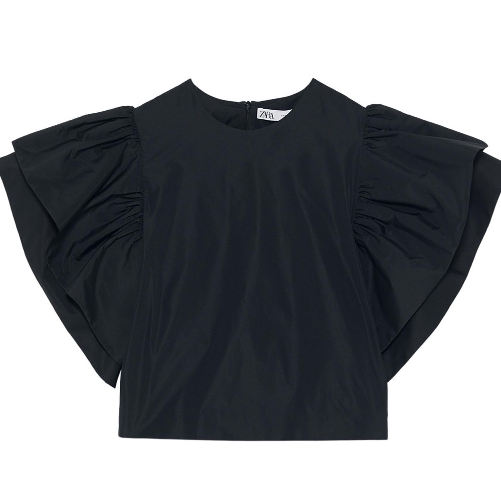 Zara Elegant Black Blouse with Voluminous Sleeves